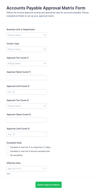 Accounts Payable Approval Matrix Form Template