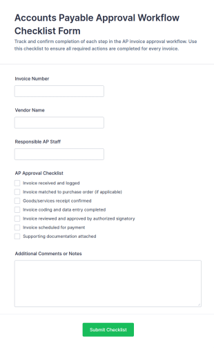 Accounts Payable Approval Workflow Checklist Form Template