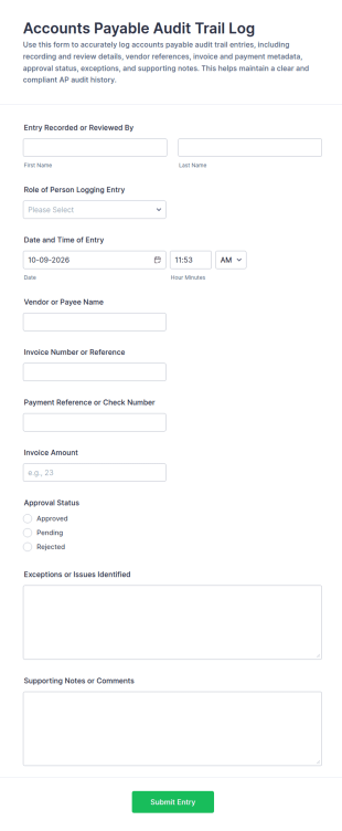 Accounts Payable Audit Trail Log Form Template