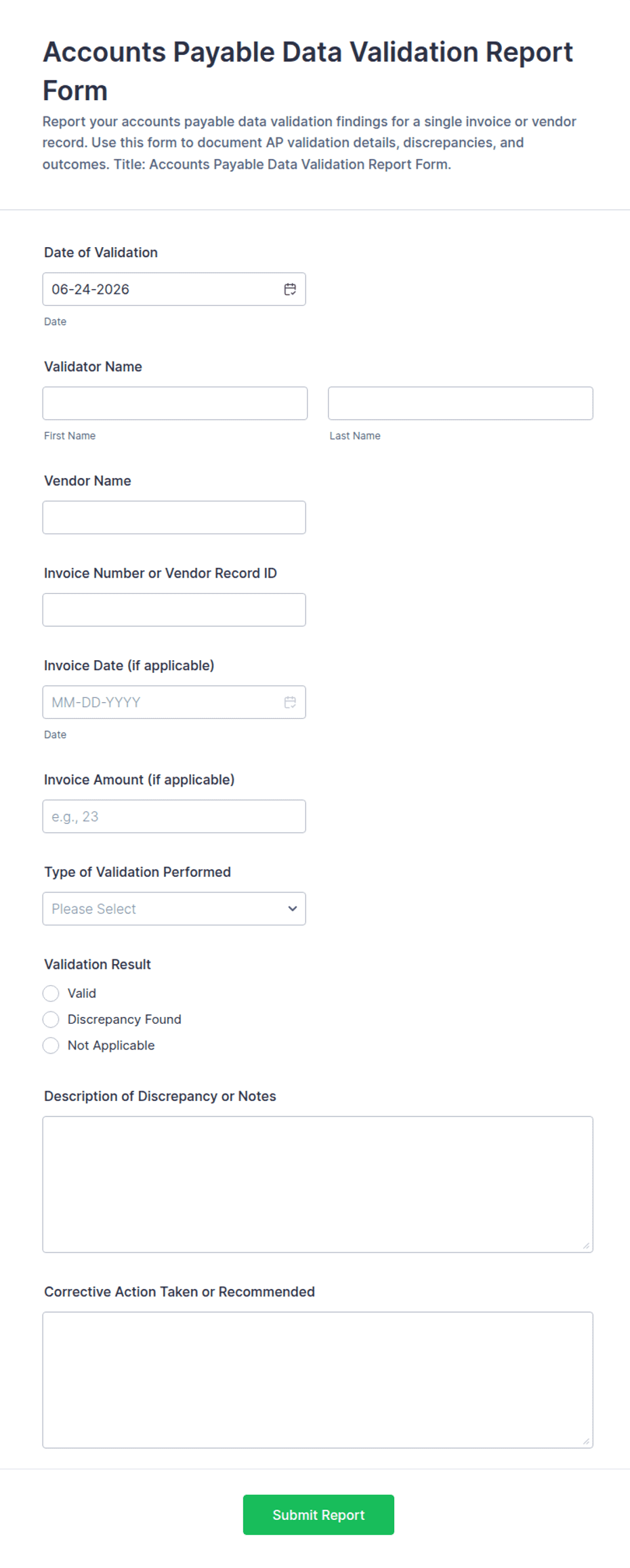 Accounts Payable Data Validation Report Form Template | Jotform
