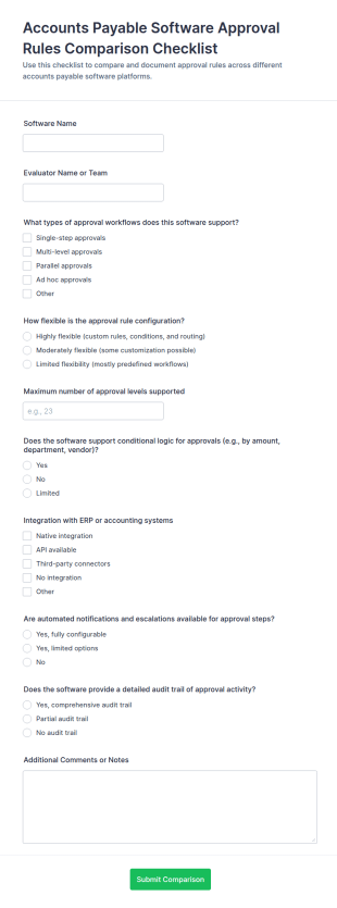 Accounts Payable Software Approval Rules Comparison Checklist Form Template