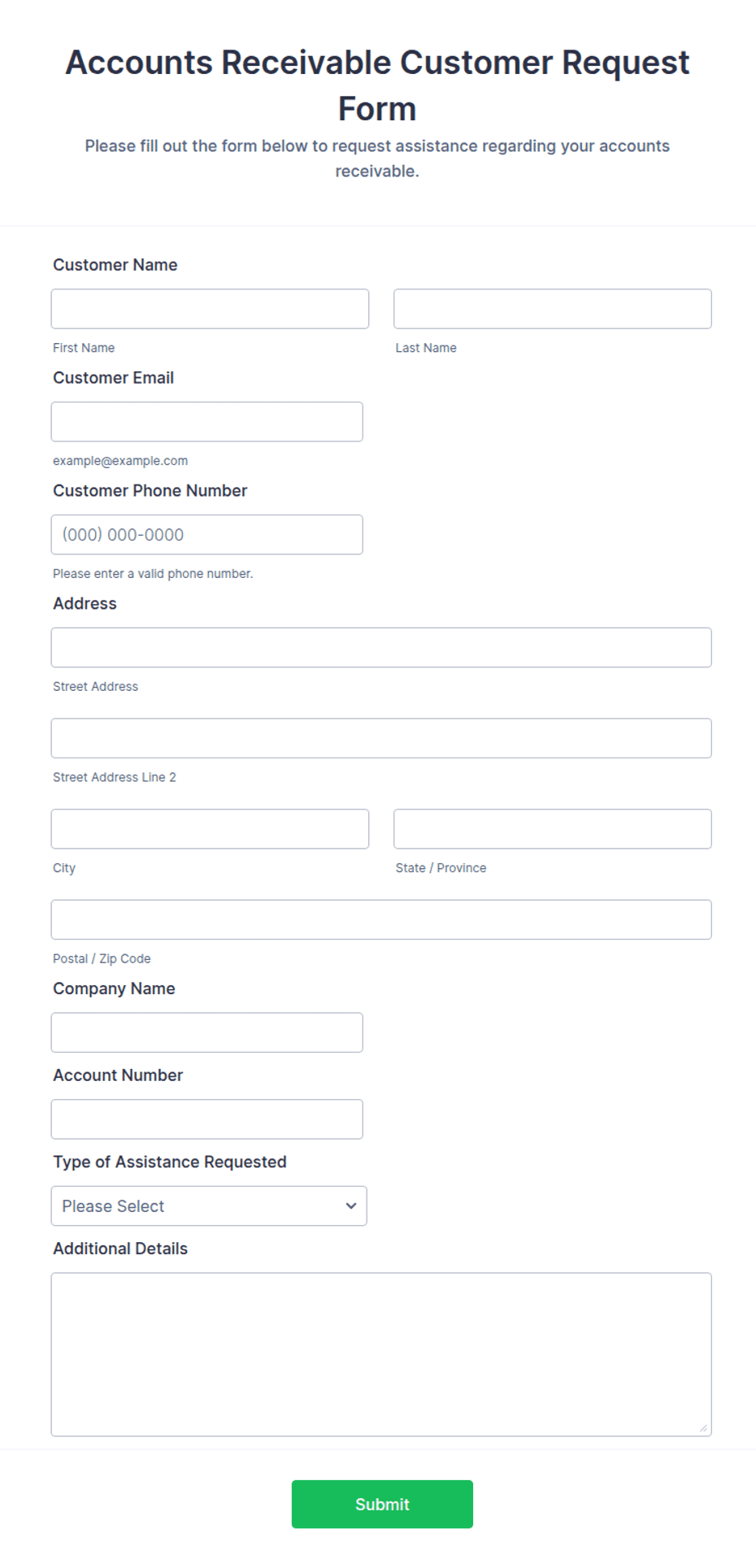 Retrieve Account Form Accounts Receivable Customer Request Form Template | Jotform