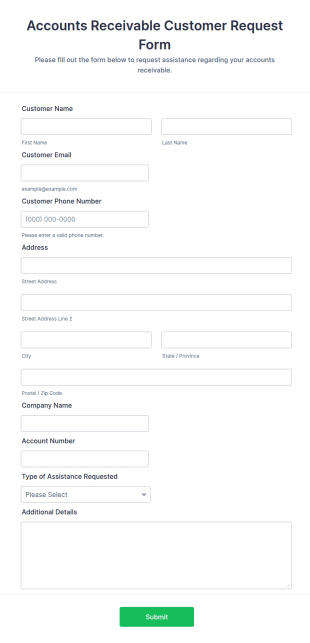 Accounts Receivable Customer Request Form Template