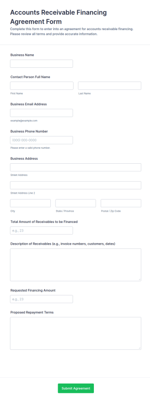 Accounts Receivable Financing Agreement Form Template