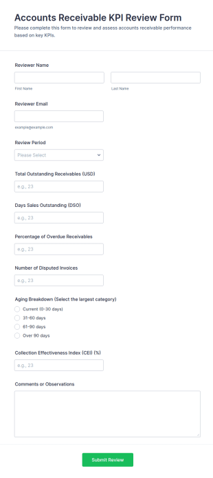 Accounts Receivable KPI Review Form Template