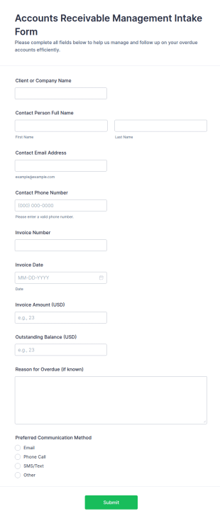 Accounts Receivable Management Intake Form Template