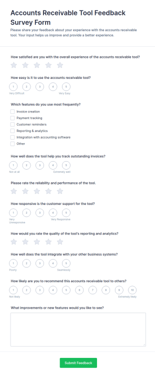 Accounts Receivable Tool Feedback Survey Form Template