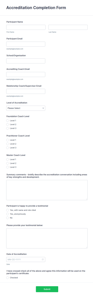 Accreditation Completion Form Template