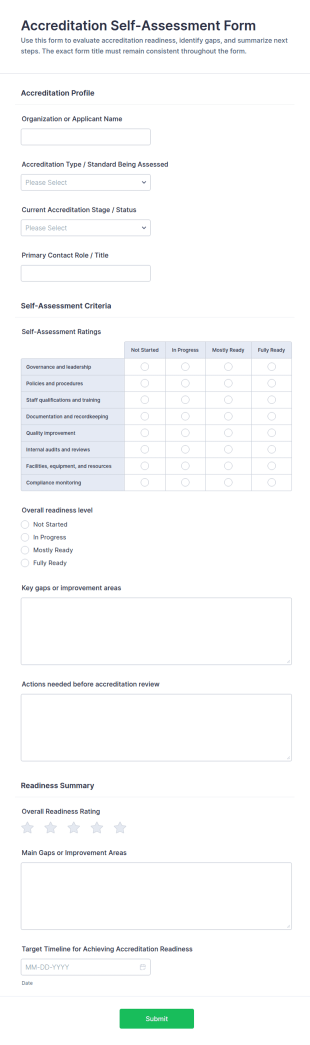 Accreditation Self Assessment Form Template