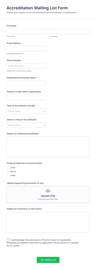 Accreditation Waiting List Form Template