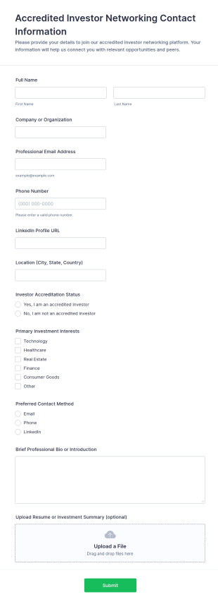 Accredited Investor Networking Contact Information Form Template