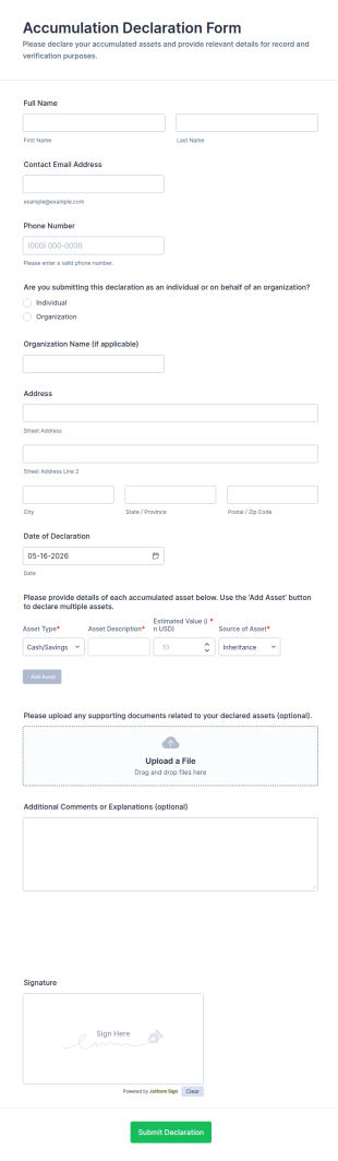Accumulation Declaration Form Template