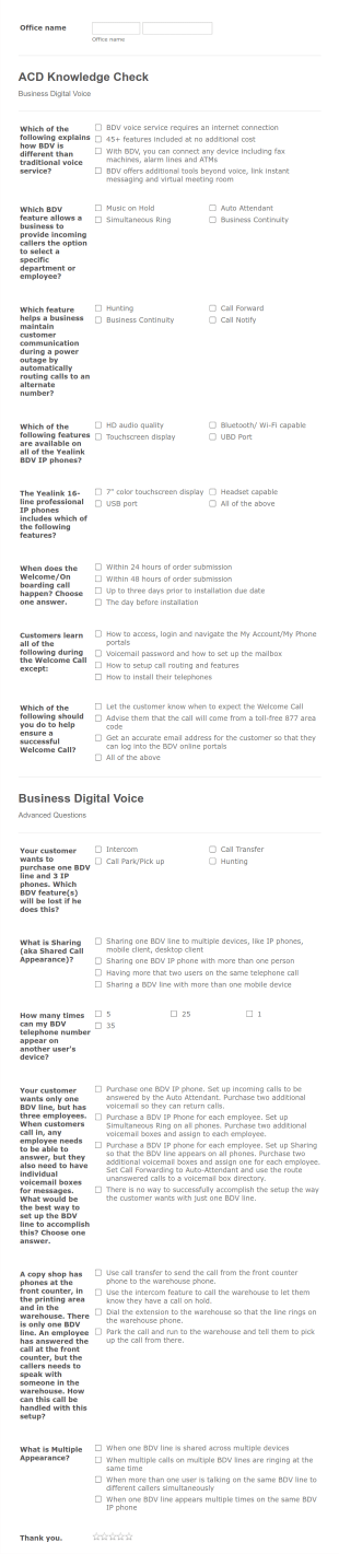 ACD Knowledge Check Form Template