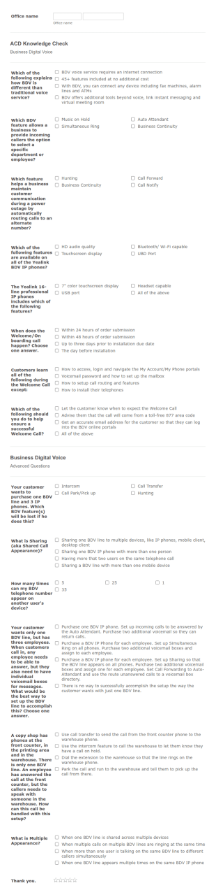 ACD Knowledge Check Form Template