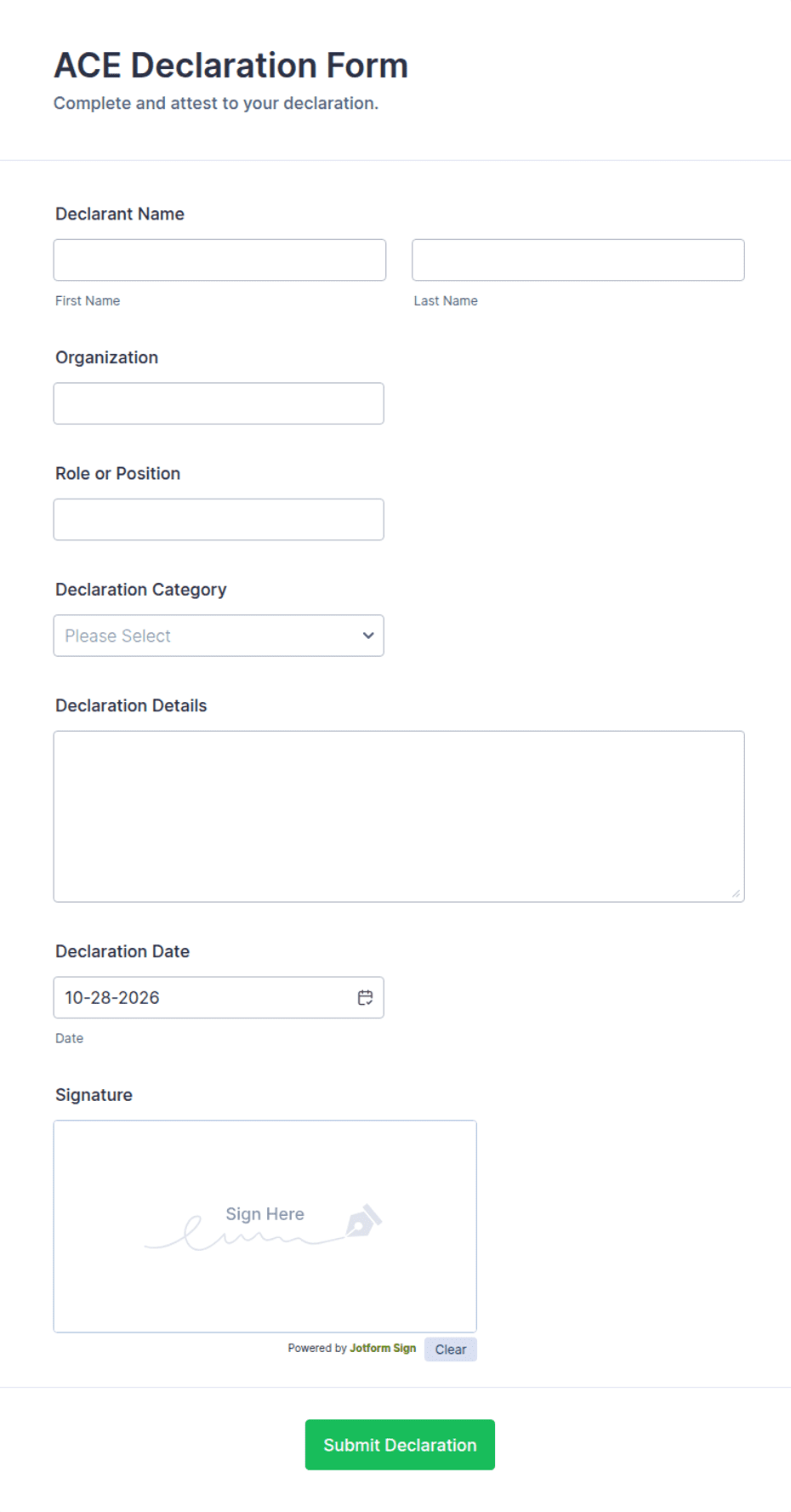 ACE Declaration Form Template | Jotform