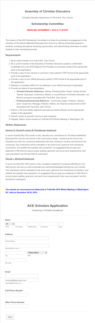 ACE Scholars Application Form Template