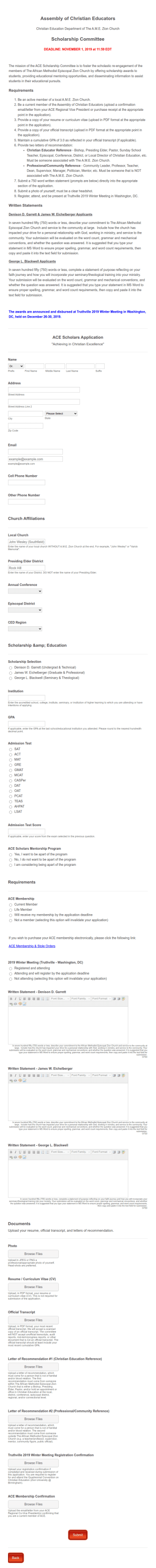 ACE Scholars Application Form Template