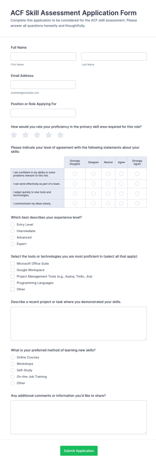 ACF Skill Assessment Application Form Template