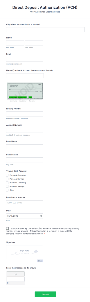 ACH Authorization Form Template