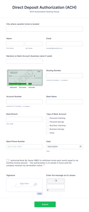 ACH Authorization Form Template