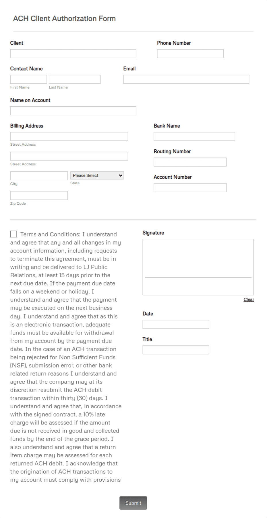 ACH Client Authorization Form Template | Jotform