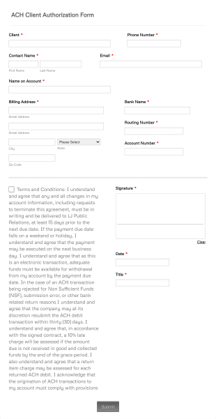 ACH Client Authorization Form Template