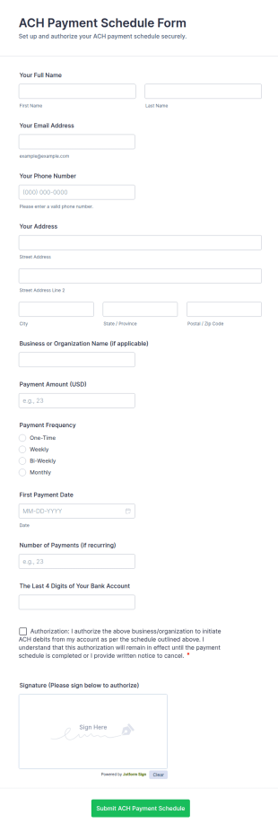 ACH Payment Schedule Form Template