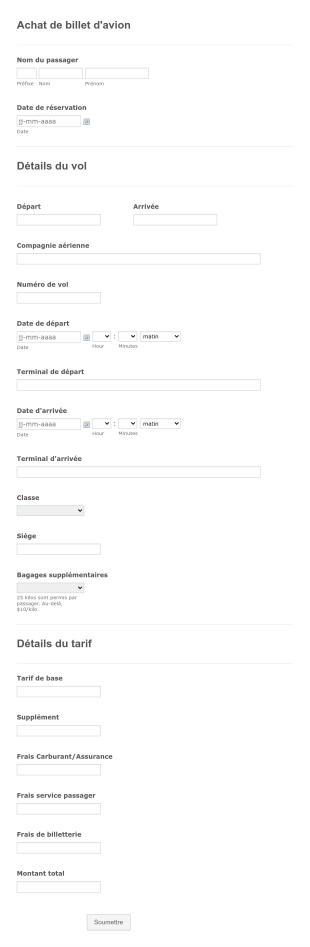 Achat De Billet D'avion Form Template