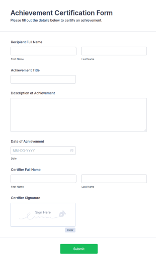 Achievement Certification Form Template