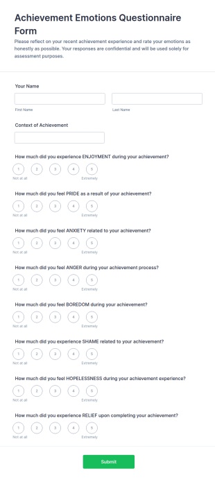 Achievement Emotions Questionnaire Form Template