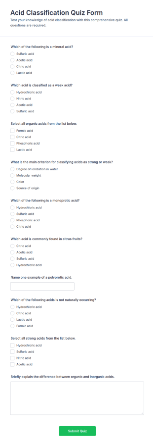 Acid Classification Quiz Form Template