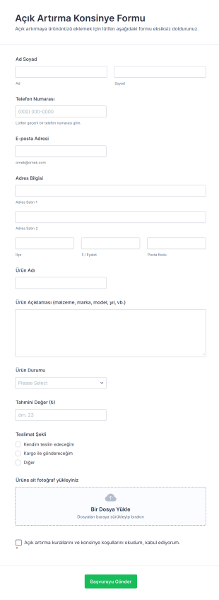 Açık Artırma Konsinye Form Şablonu