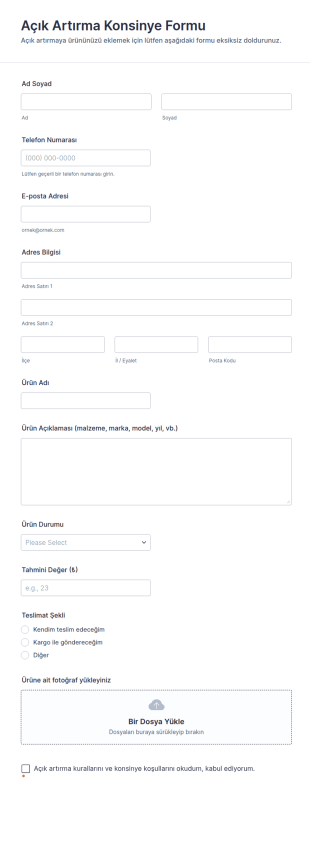 Açık Artırma Konsinye Form Şablonu