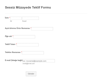 Açık Artırma Teklif Form Şablonu