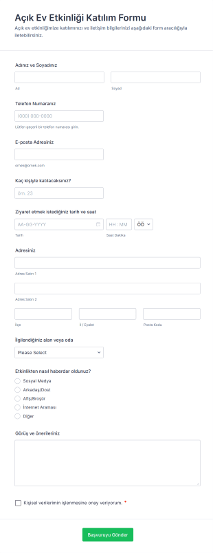 Açık Ev Etkinliği Katılım Form Şablonu