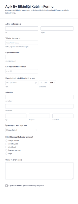 Açık Ev Etkinliği Katılım Form Şablonu