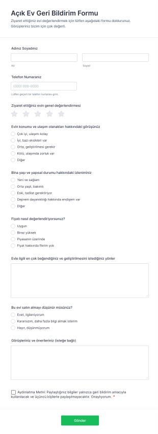 Açık Ev Geri Bildirim Form Template