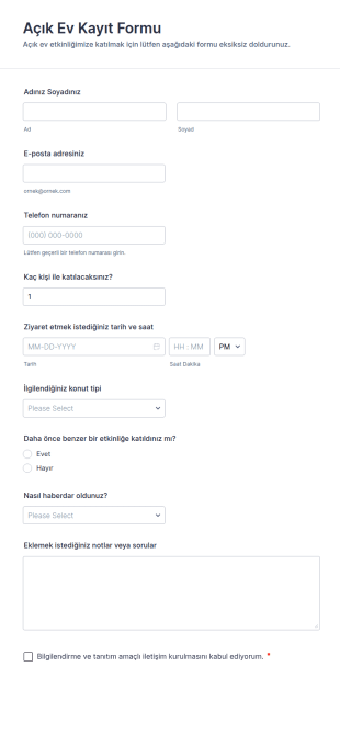Açık Ev Kayıt Form Şablonu