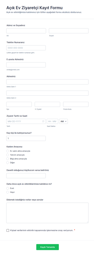 Açık Ev Ziyaretçi Kayıt Form Şablonu