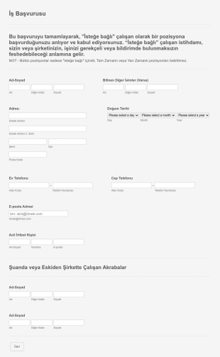 Açık Pozisyon Başvuru Form Template