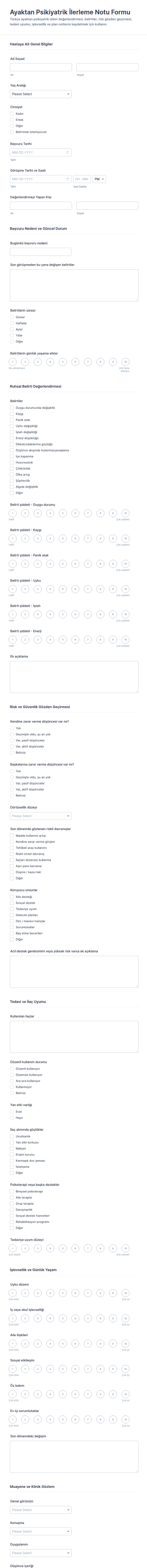 Açık Rapor Notu Form Şablonu