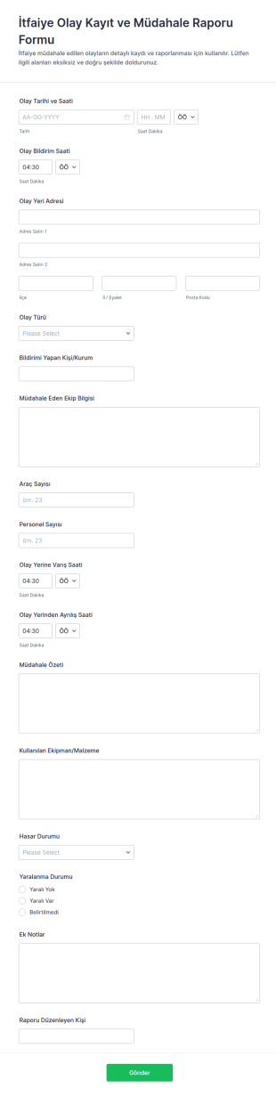 Acil Durum Çağrı Raporu Formu 🚒 Form Şablonu