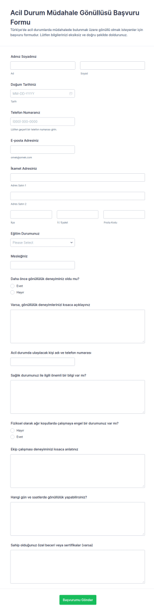 Acil Durum Gönüllü Başvuru Form Şablonu