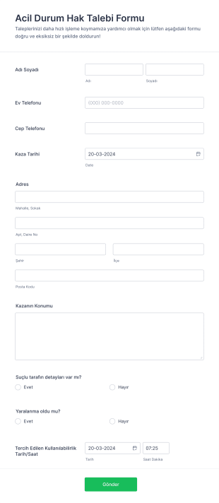 Acil Durum Hak Talebi Form Template