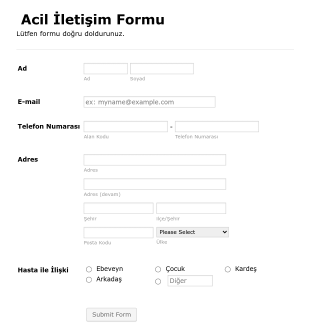 Acil Durum İletişim Form Örneği Form Template