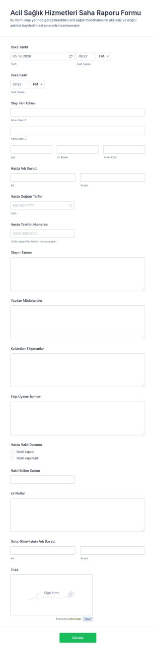 Acil Sağlık Hizmetleri Alan Raporu Formu 🚑 Form Şablonu