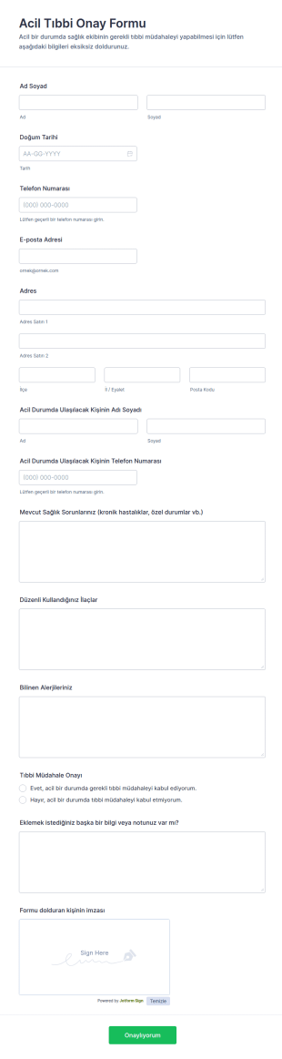 Acil Tıbbi Onay Form Şablonu