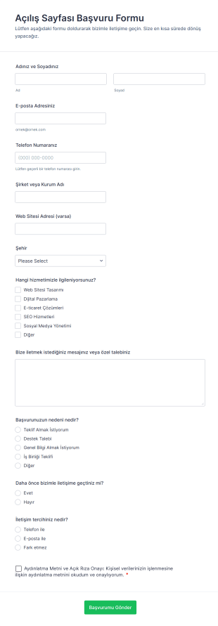 Açılış Sayfası Başvuru Form Şablonu