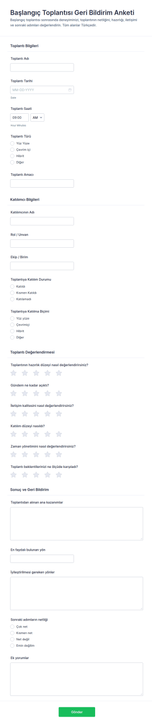 Açılış Toplantısı Geri Bildirim Anketi Form Şablonu