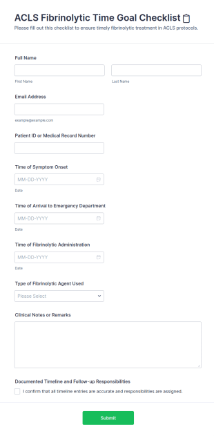 ACLS Fibrinolytic Time Goal Checklist 📋 Form Template